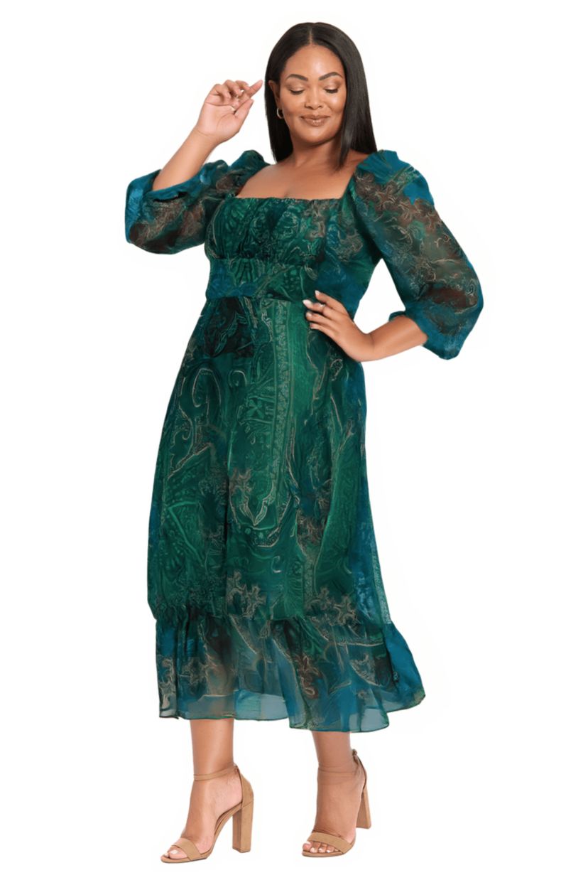 Ruffle Sleeve Smocked Midi Dress