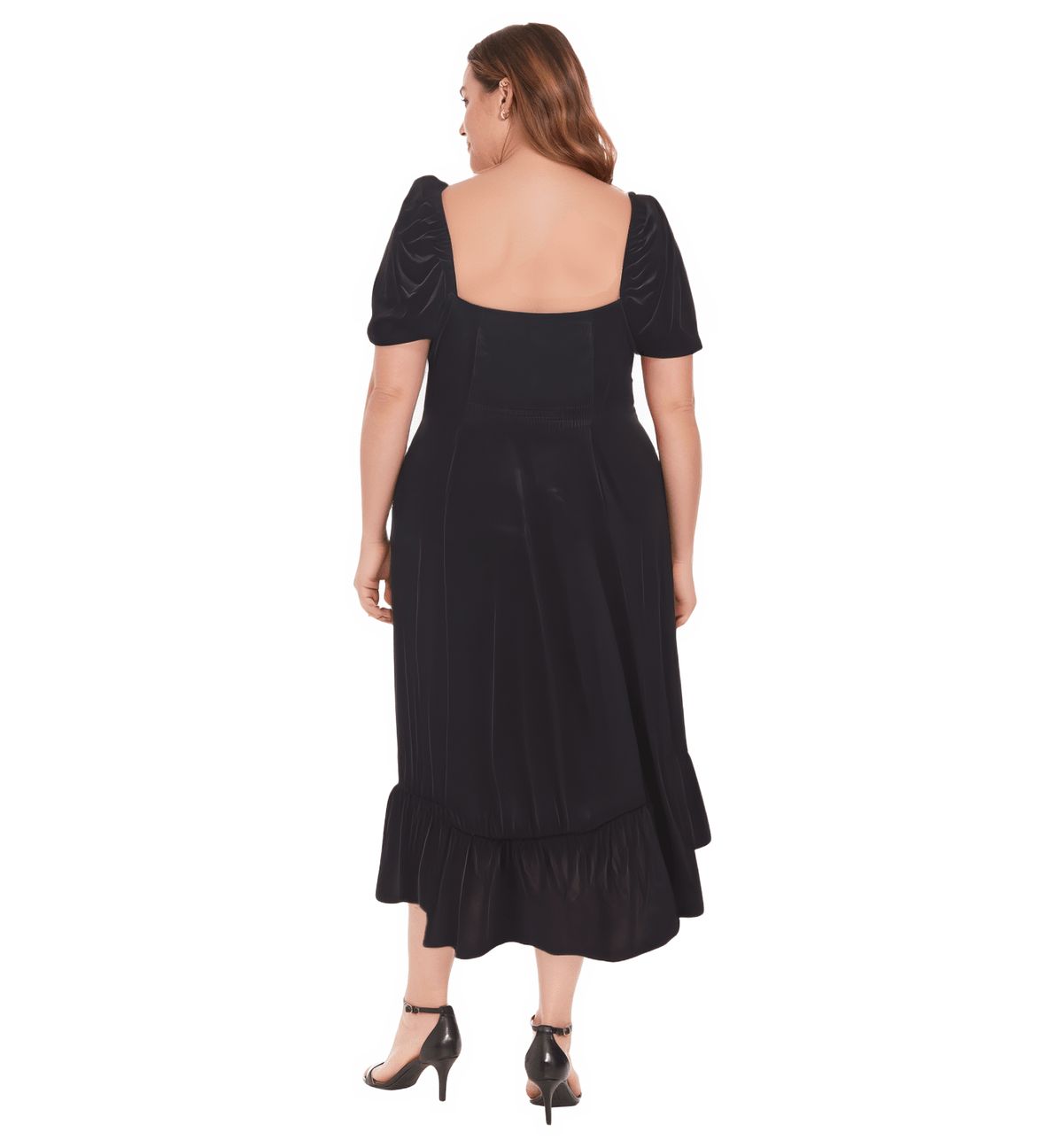PUFF SLEEVE VELVET SMOCKED BACK MIDI