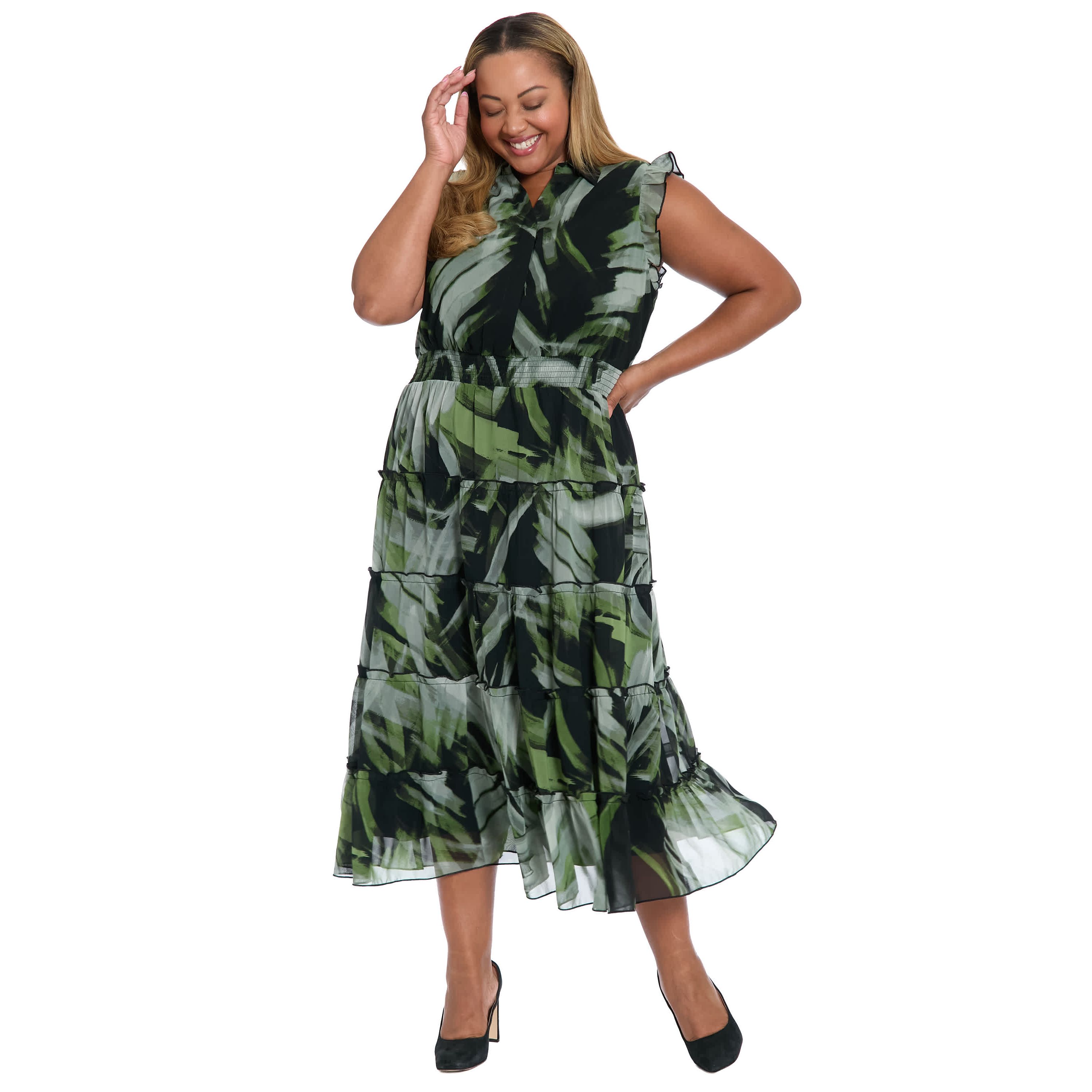 Ruffle Sleeve Smocked Midi Dress