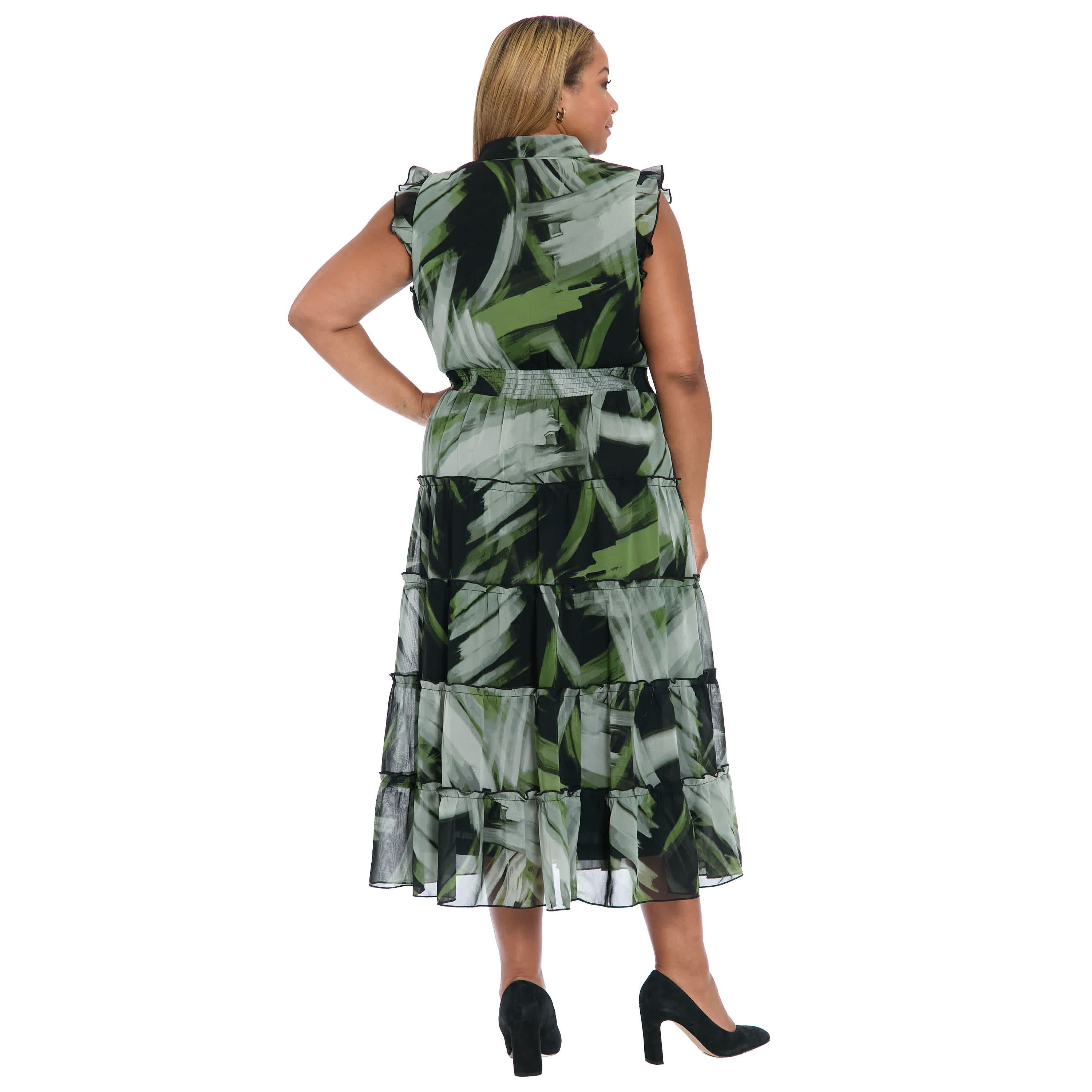 Ruffle Sleeve Smocked Midi Dress