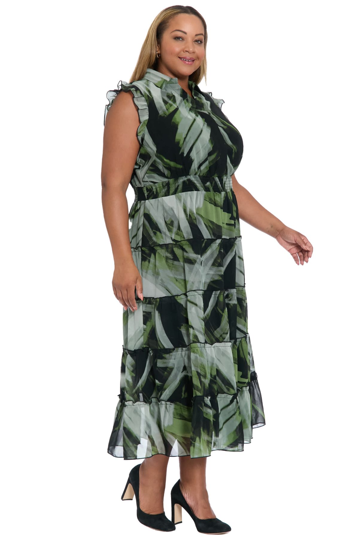 Ruffle Sleeve Smocked Midi Dress