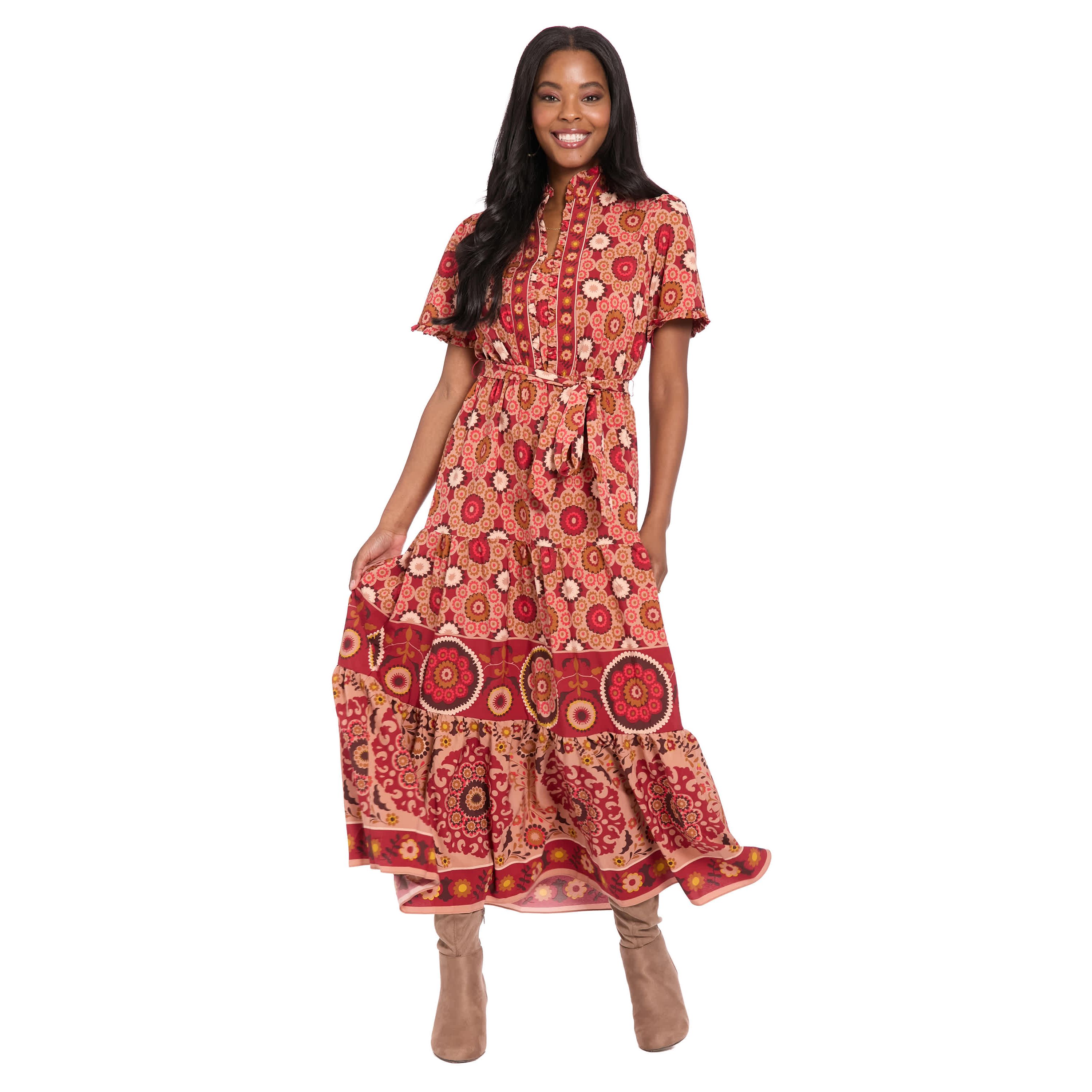 Ruffle Neck Tiered Dress