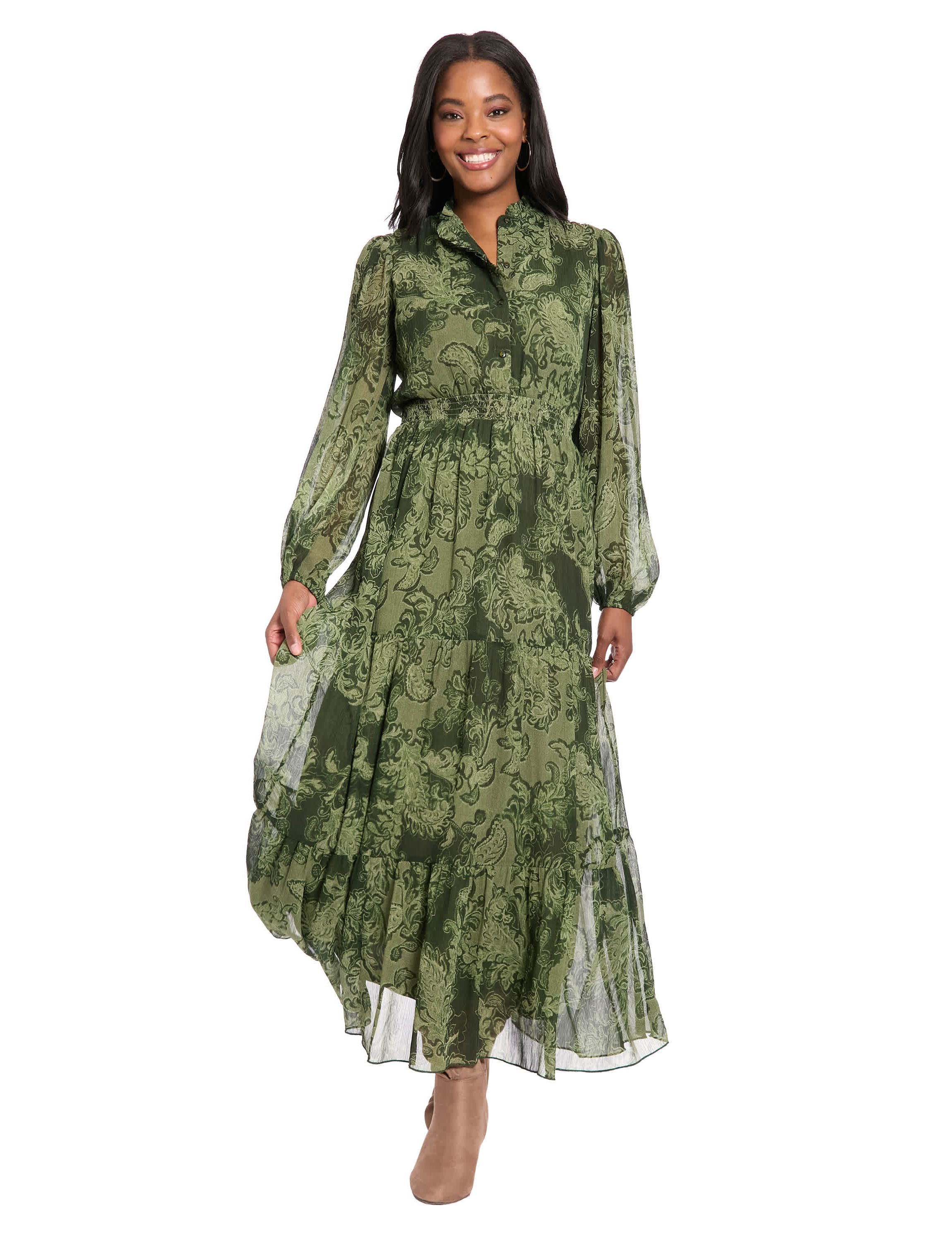 Ruffle Neck Smocked Maxi
