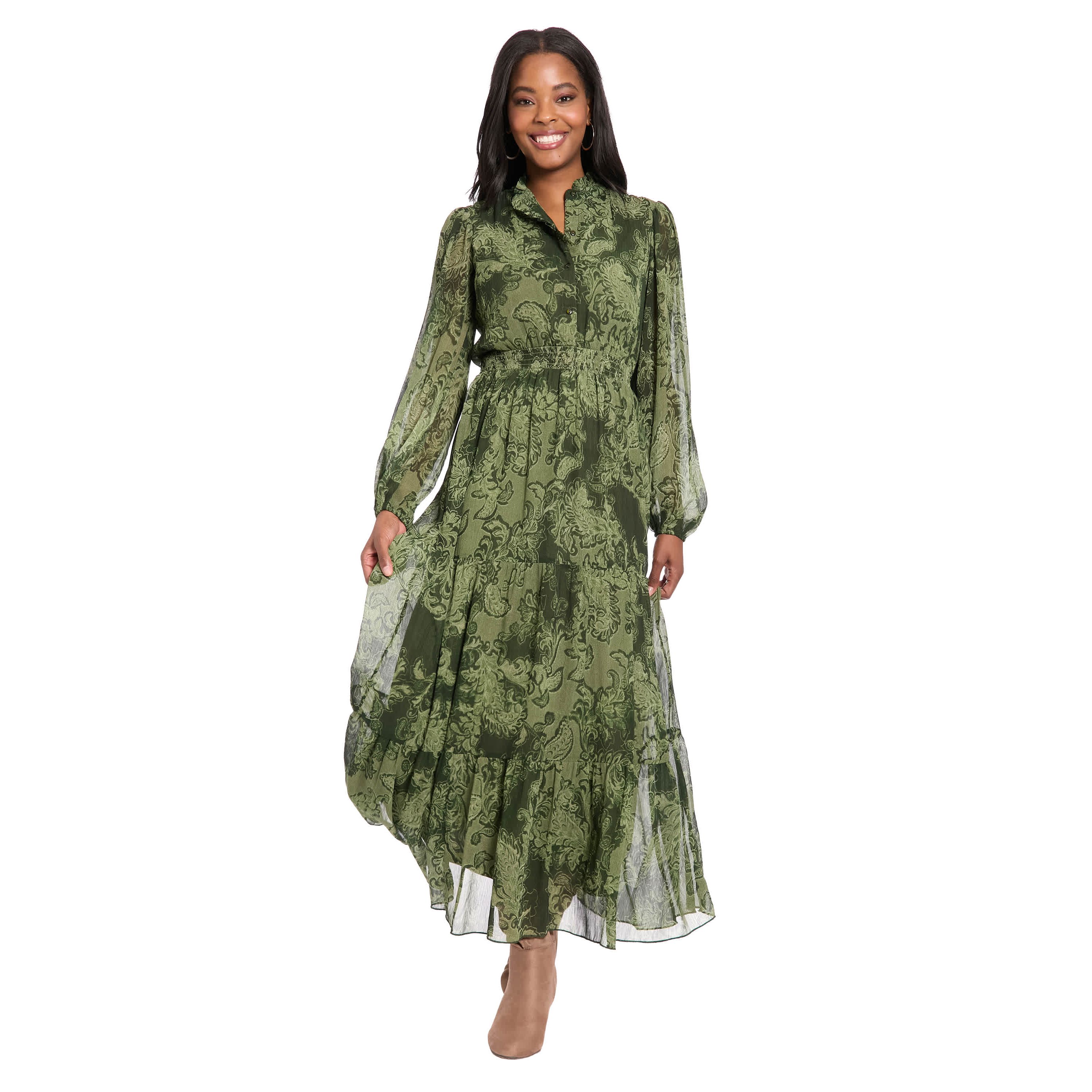 Ruffle Neck Smocked Maxi