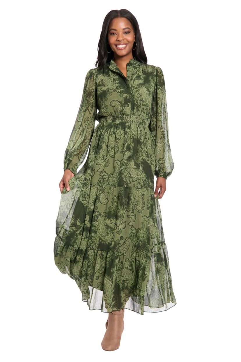Ruffle Neck Smocked Maxi