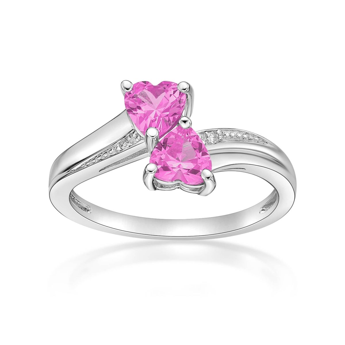 Lab Created Sterling Silver Gemstone and Diamond Accent Heart Bypass Ring