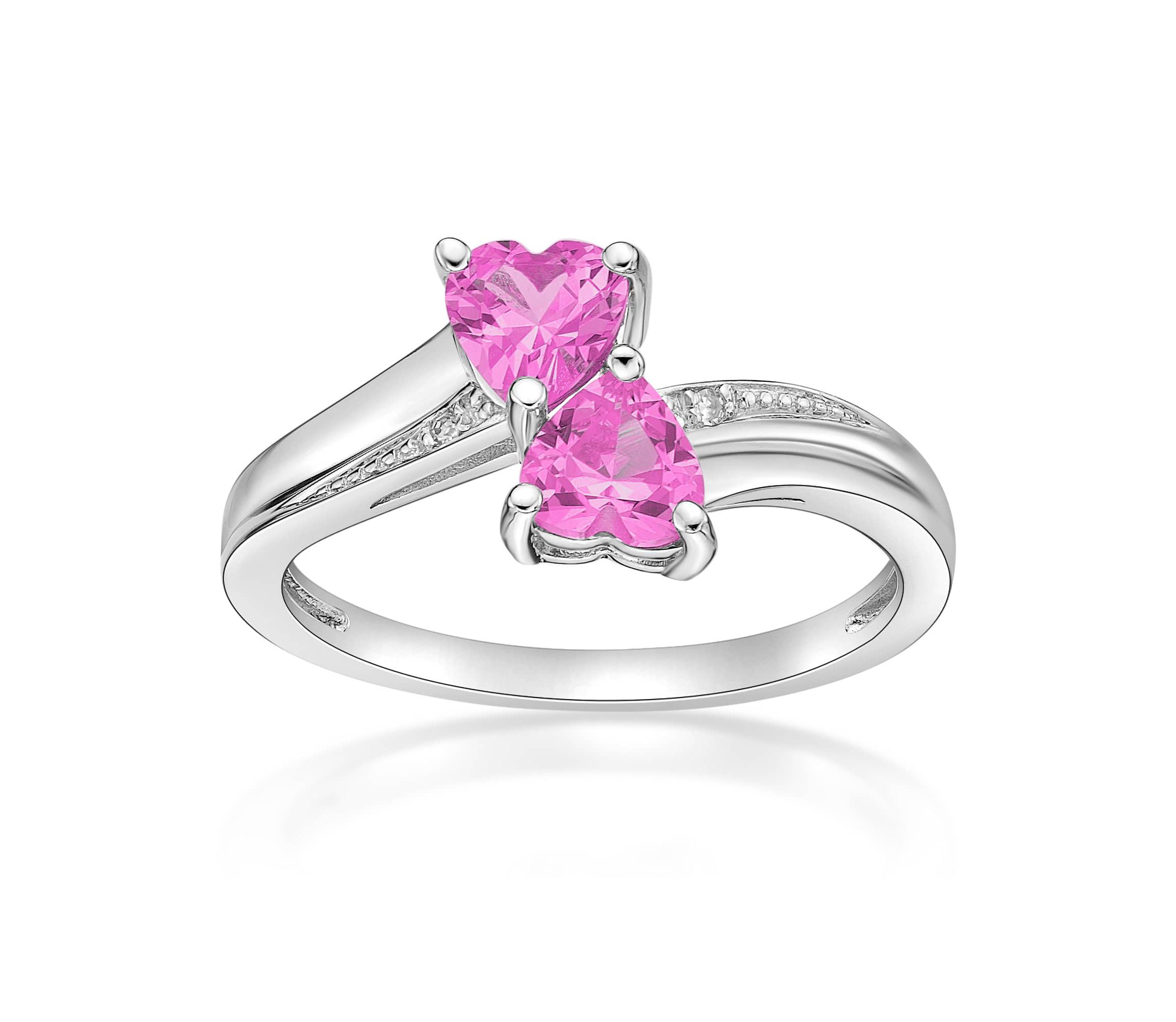 Lab Created Sterling Silver Gemstone and Diamond Accent Heart Bypass Ring