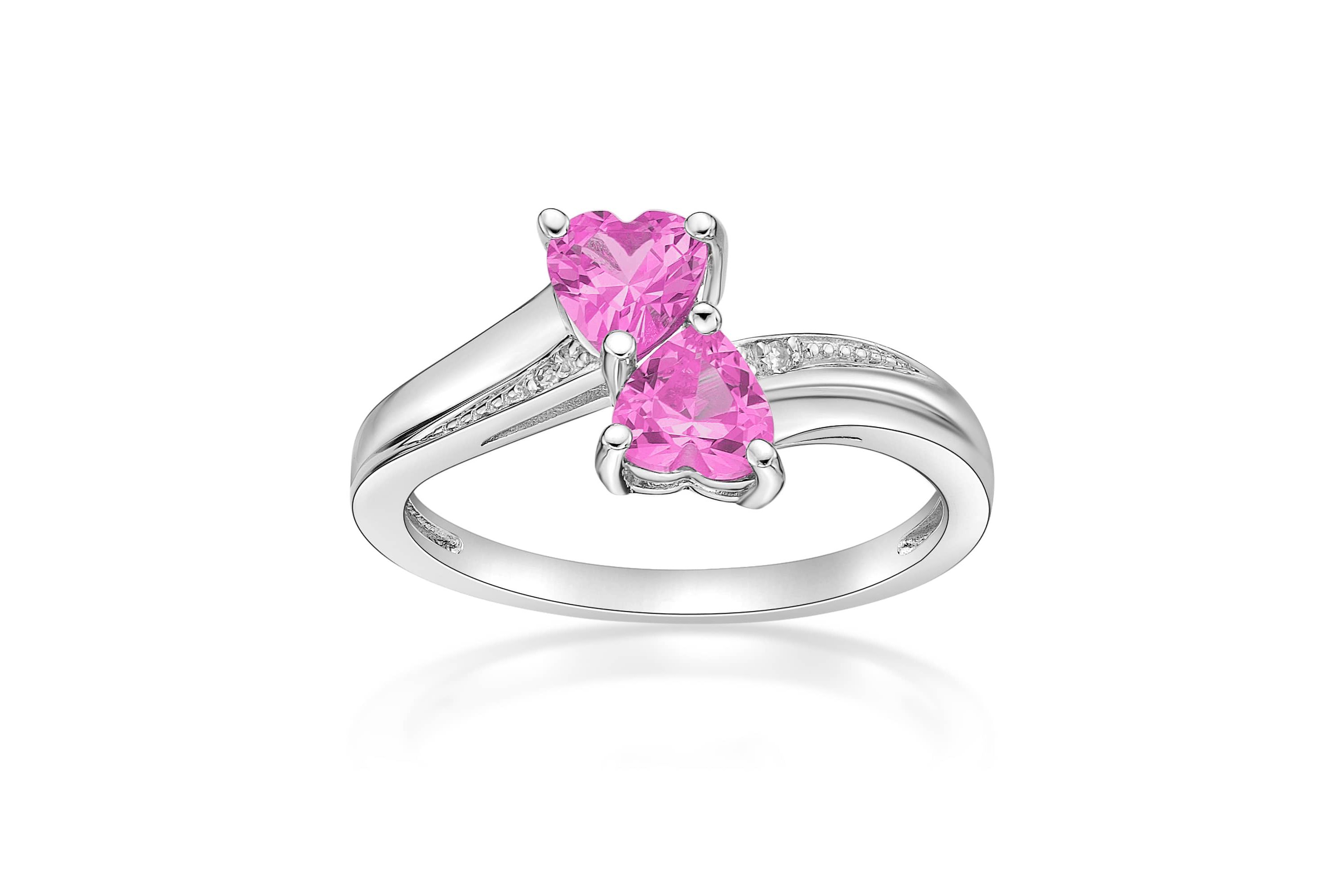 Lab Created Sterling Silver Gemstone and Diamond Accent Heart Bypass Ring