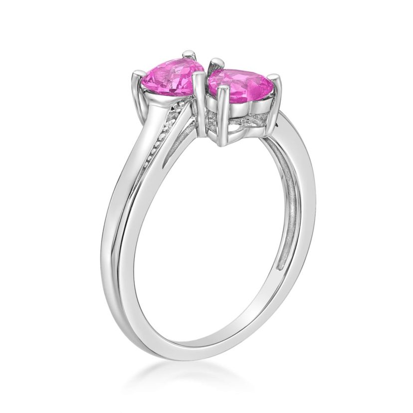 Lab Created Sterling Silver Gemstone and Diamond Accent Heart Bypass Ring