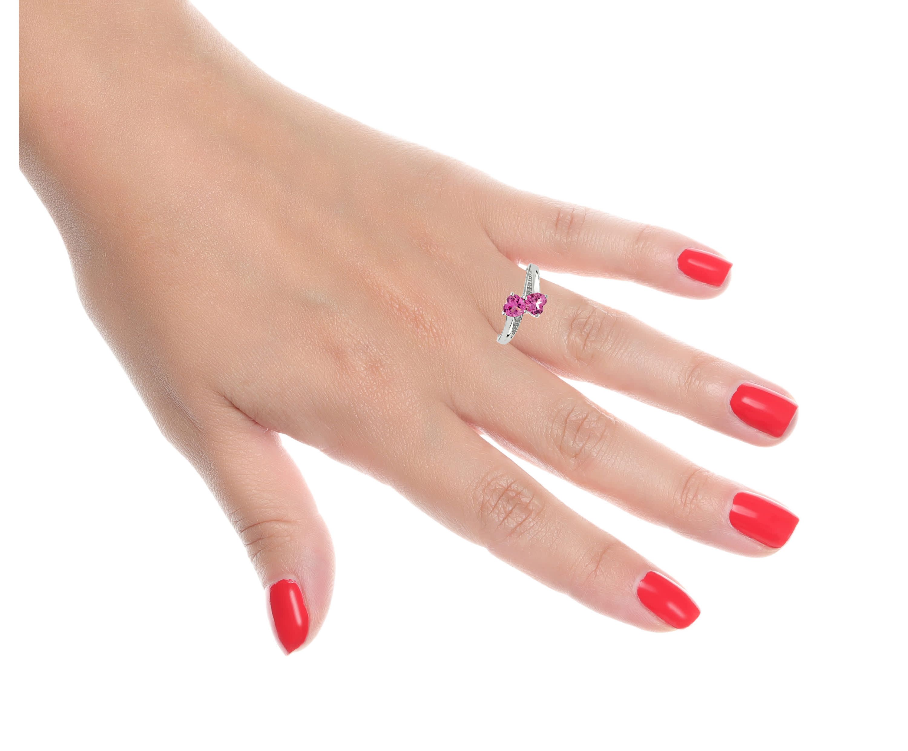 Lab Created Sterling Silver Gemstone and Diamond Accent Heart Bypass Ring