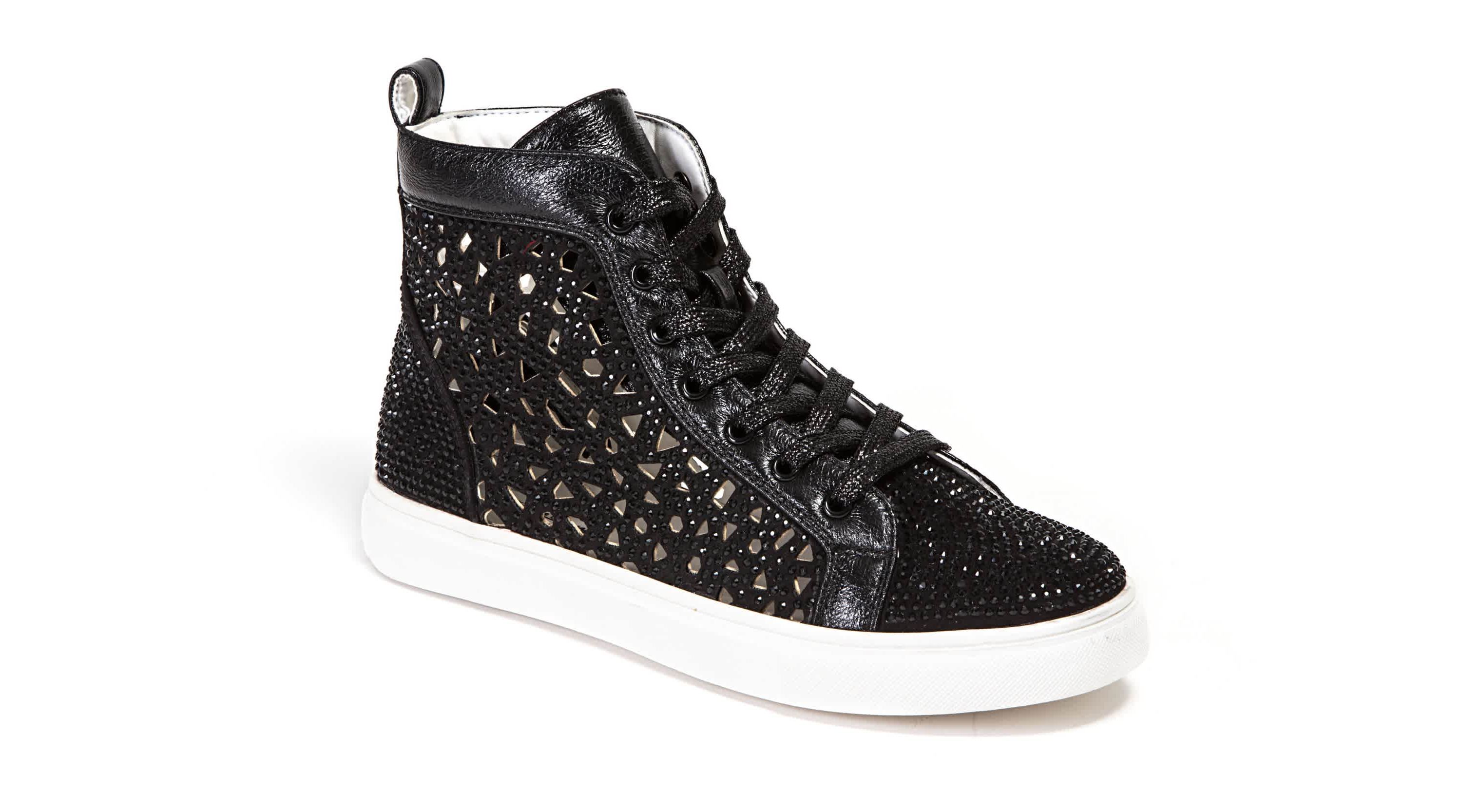 New York, Laser Cut High Top Sneaker With Rhinestones