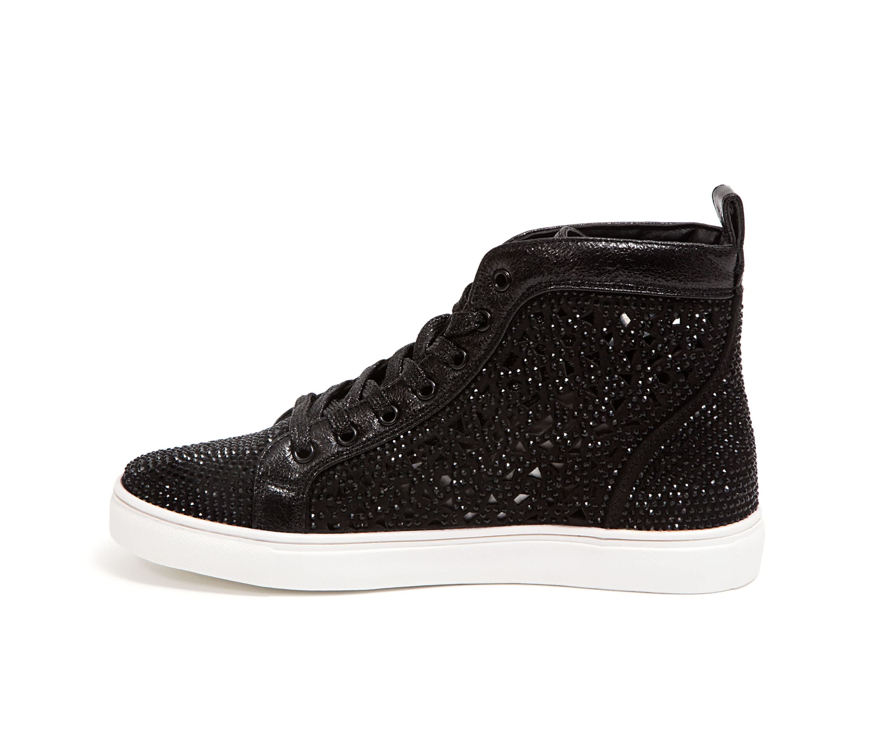 New York, Laser Cut High Top Sneaker With Rhinestones