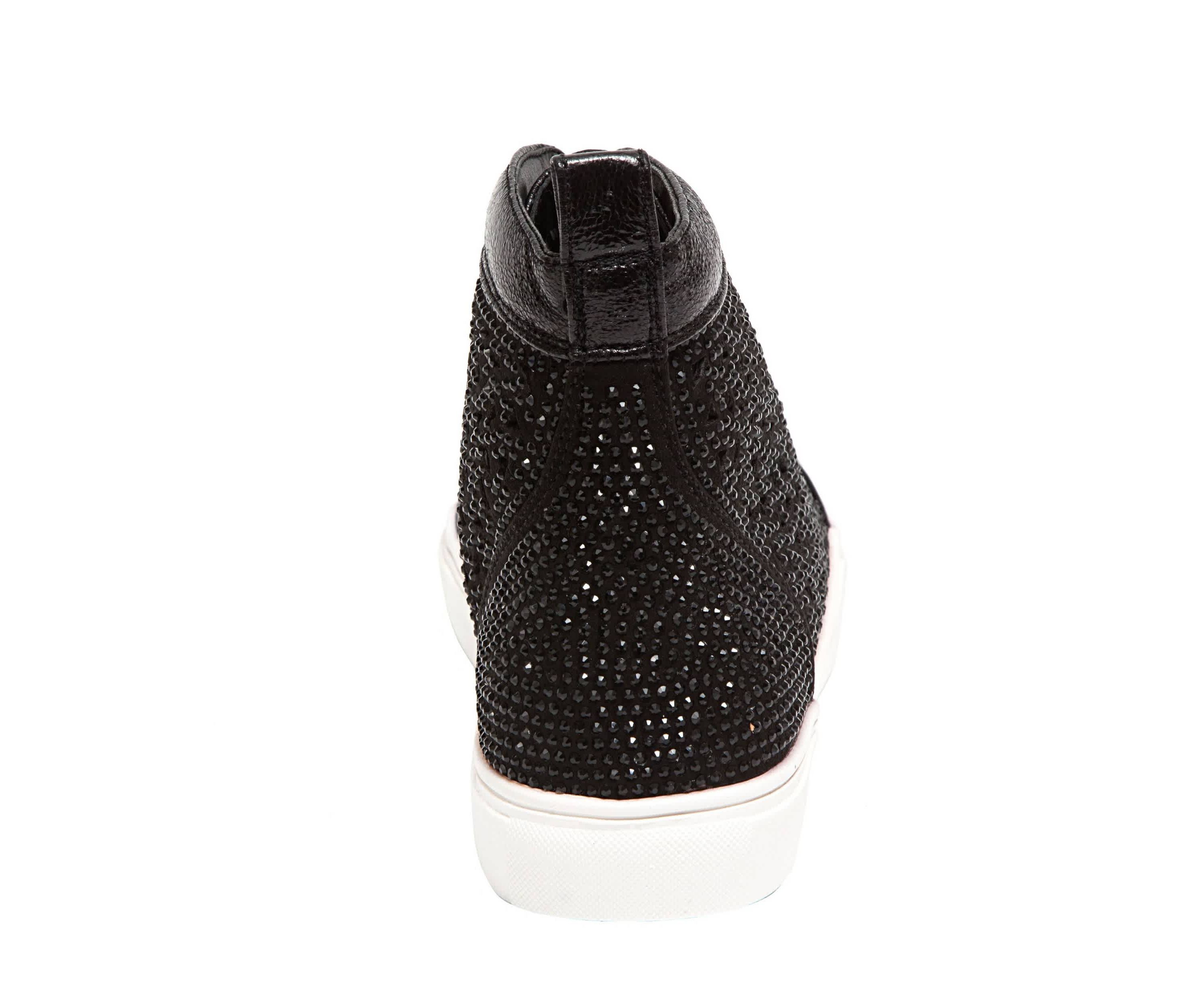 New York, Laser Cut High Top Sneaker With Rhinestones
