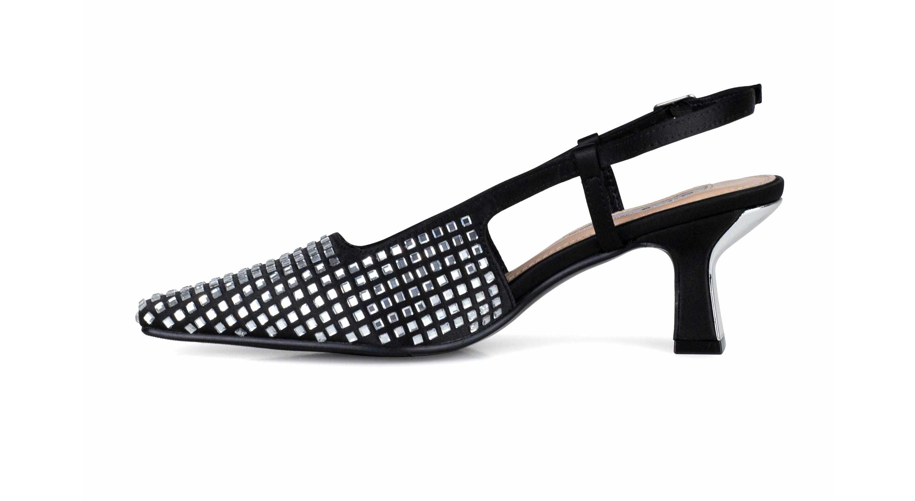 Shana, Rhinestone Slingback With Metallic Back Trim Heel