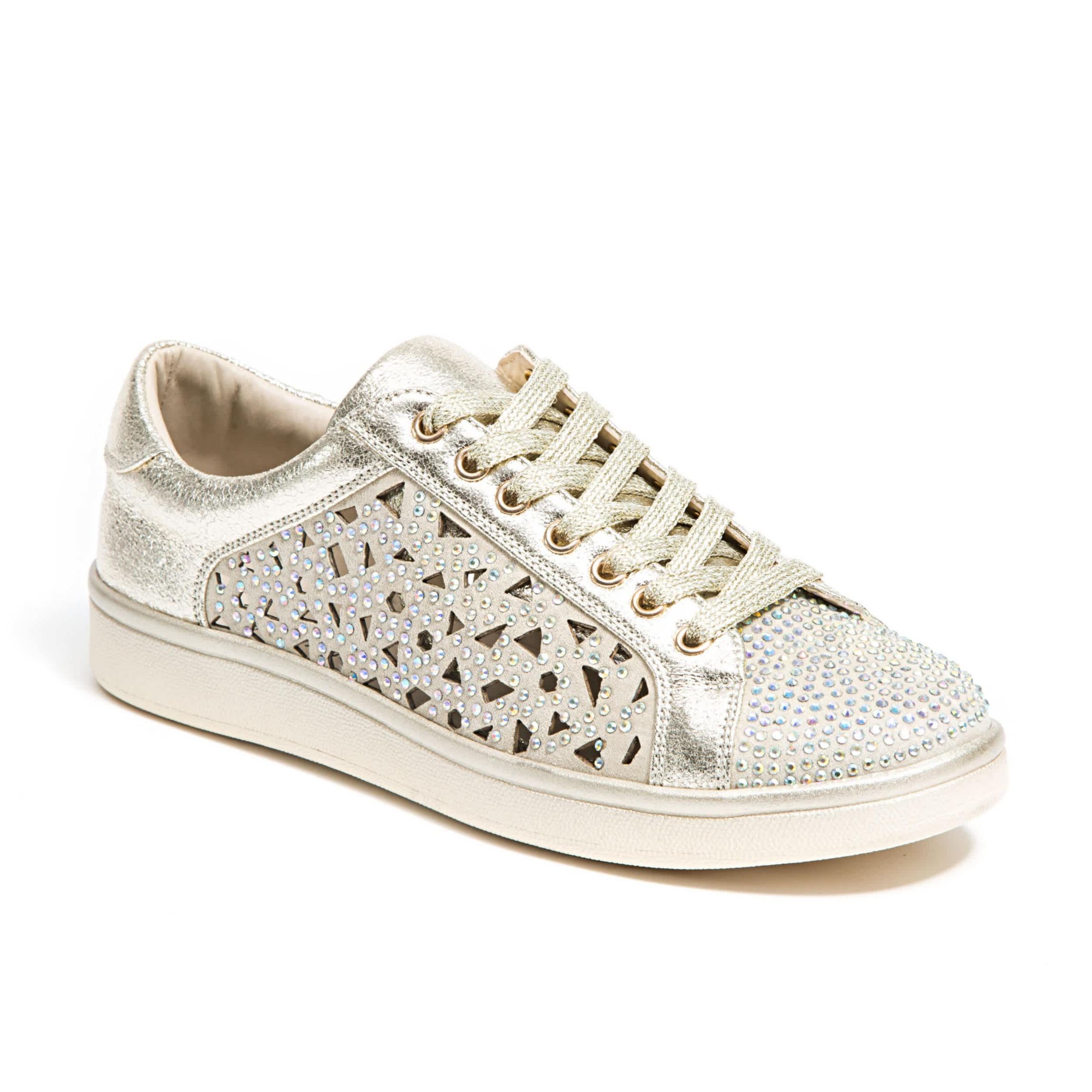 Paris, Low Top Laser Cut Sneaker With Rhinestones