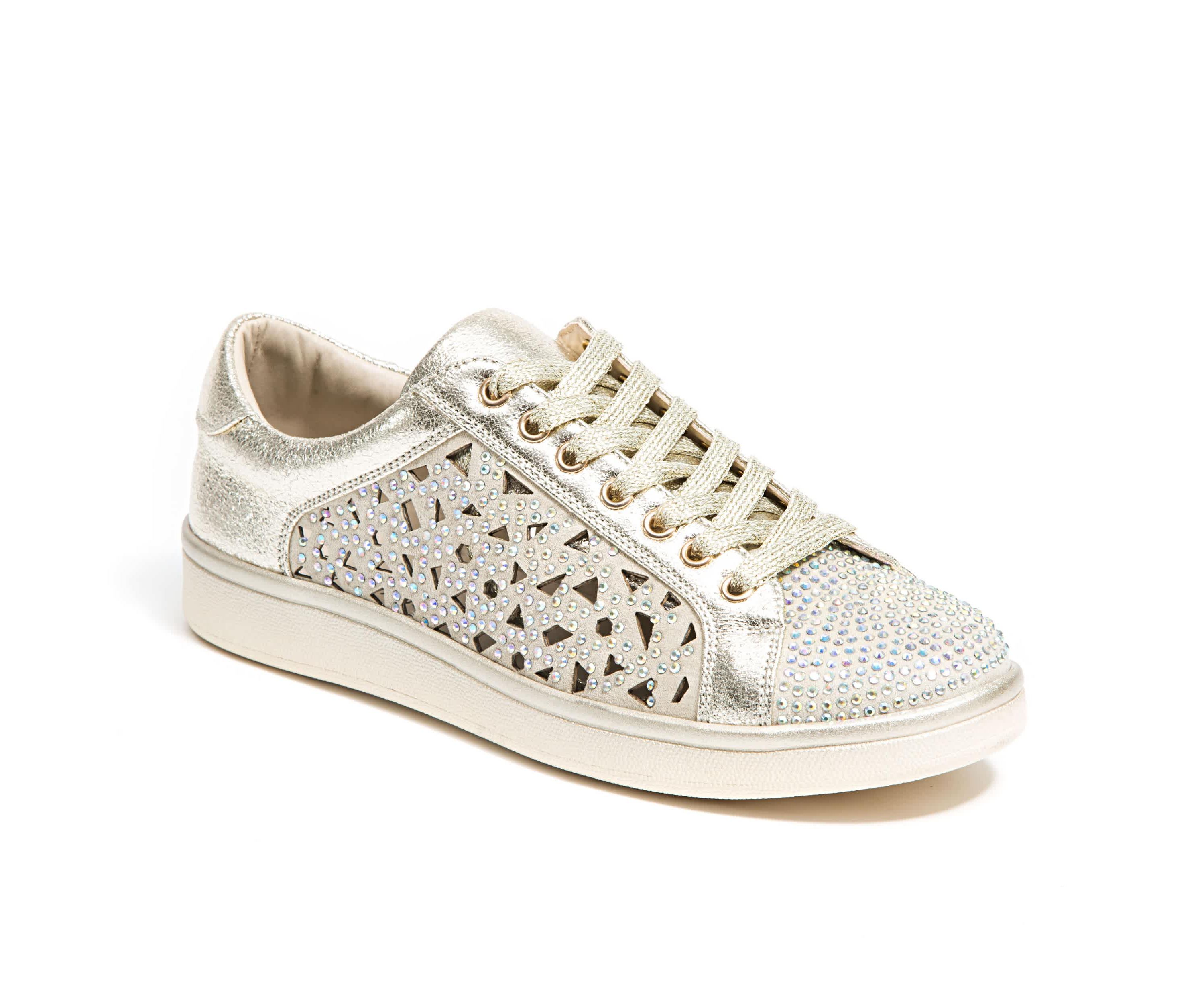 Paris, Low Top Laser Cut Sneaker With Rhinestones