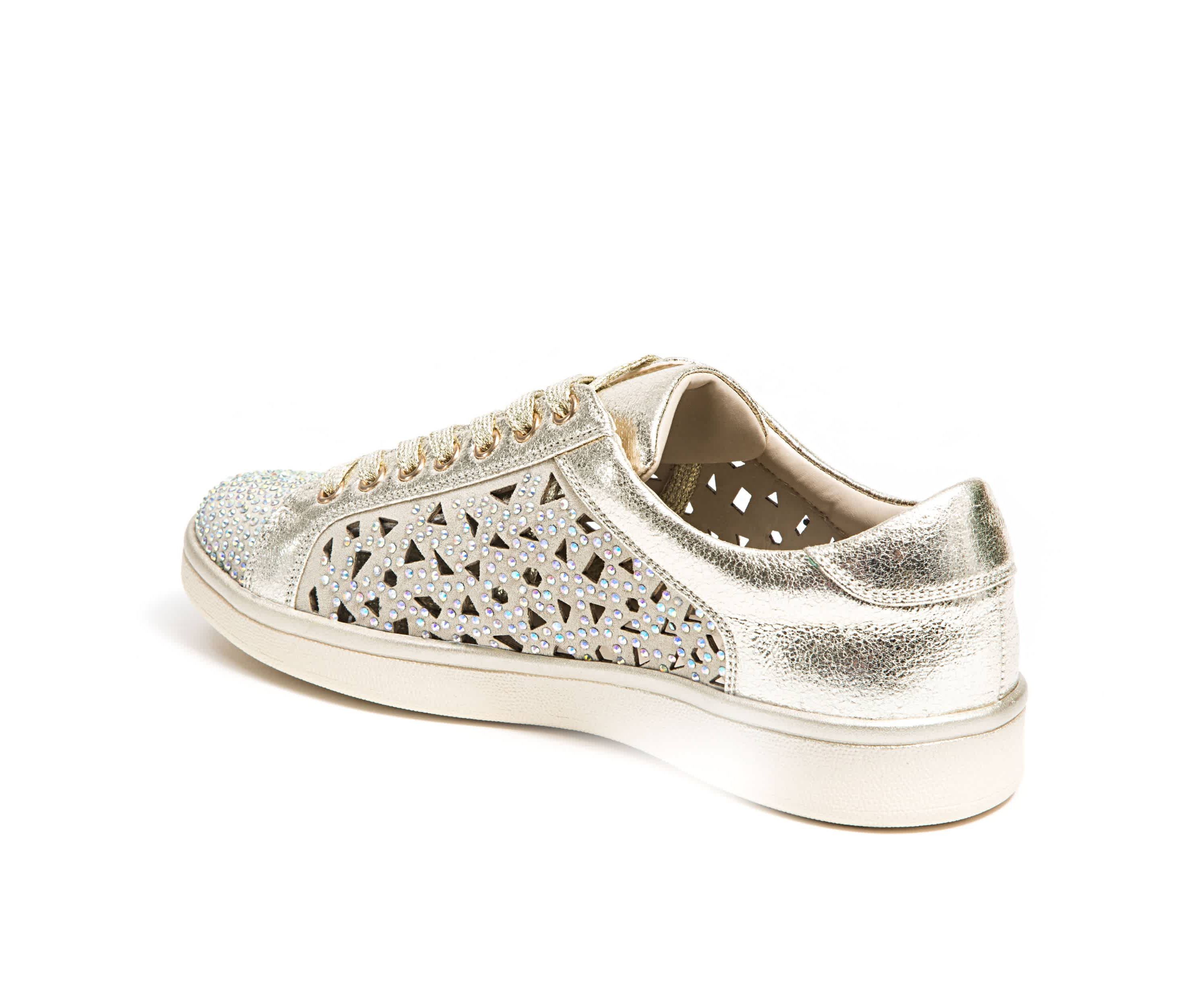 Paris, Low Top Laser Cut Sneaker With Rhinestones