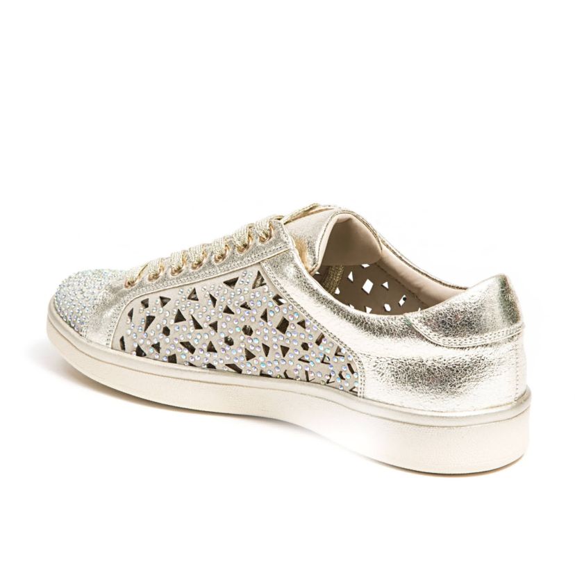 Paris, Low Top Laser Cut Sneaker With Rhinestones