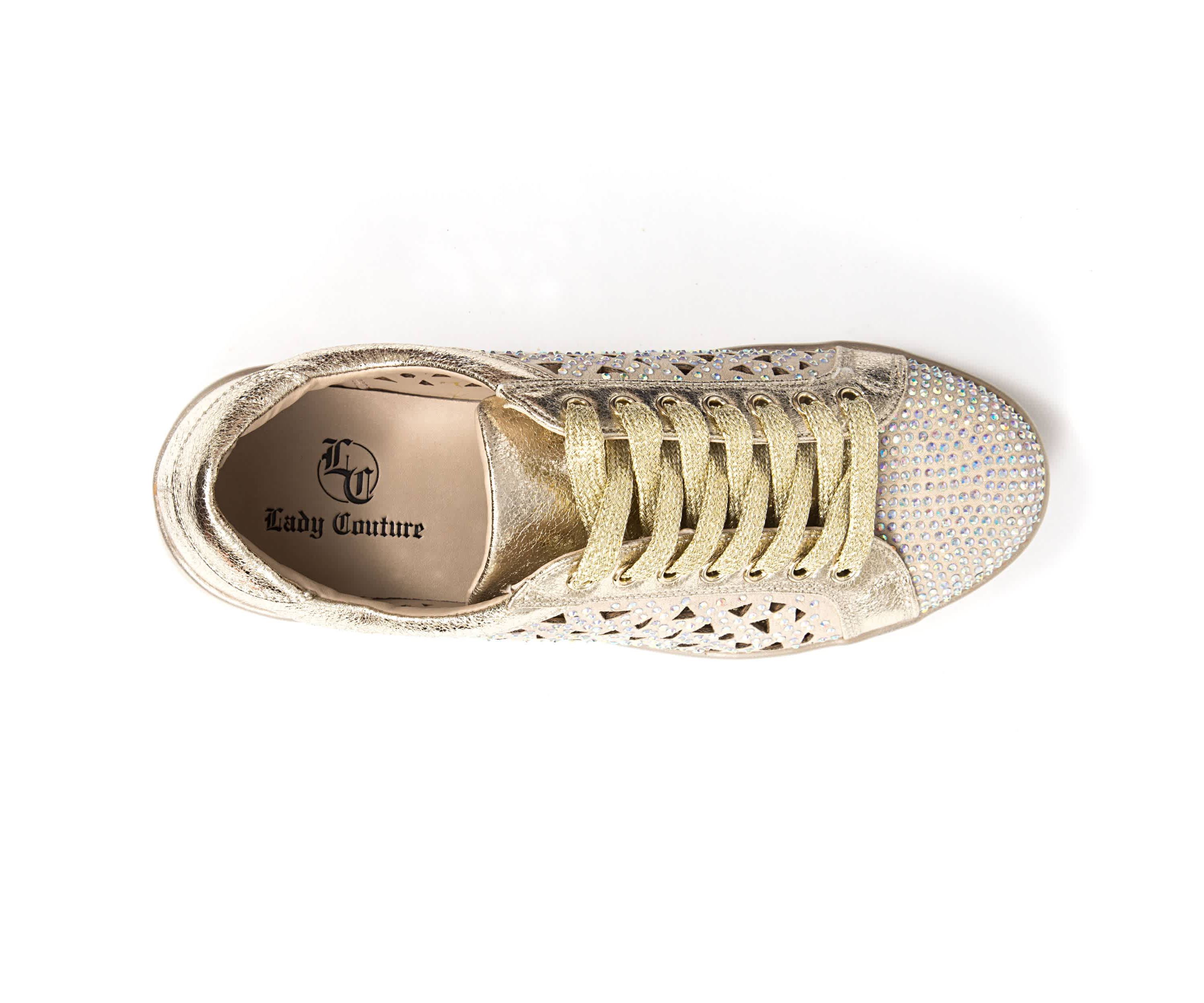 Paris, Low Top Laser Cut Sneaker With Rhinestones