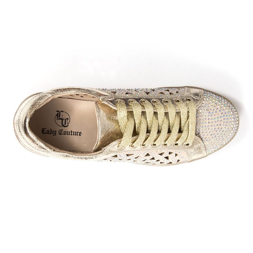 Paris, Low Top Laser Cut Sneaker With Rhinestones