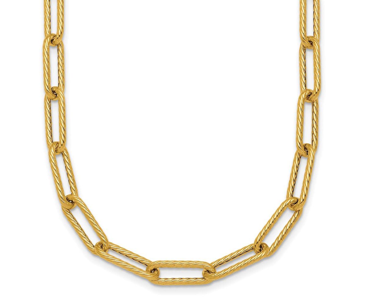14K Yellow Gold Polished and Twisted Oval Link 24-inch Necklace