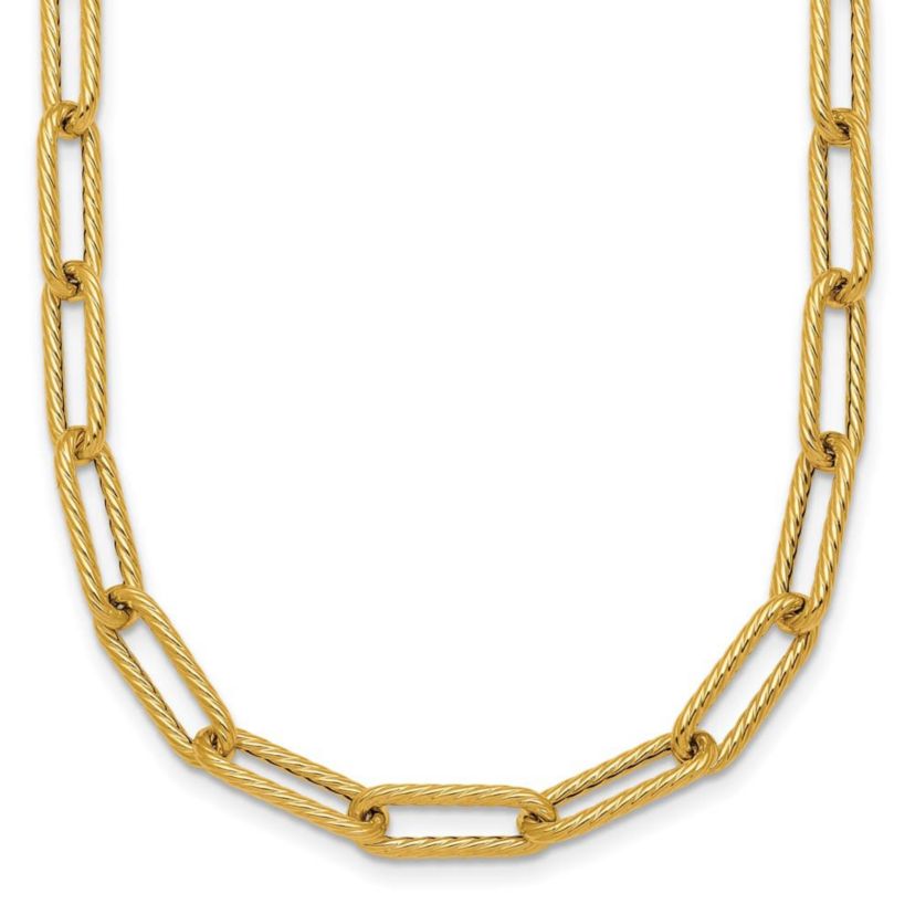 14K Yellow Gold Polished and Twisted Oval Link 24-inch Necklace