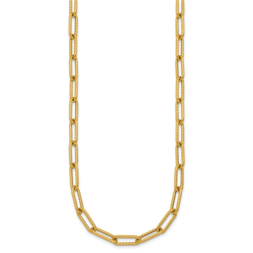 14K Yellow Gold Polished and Twisted Oval Link 24-inch Necklace