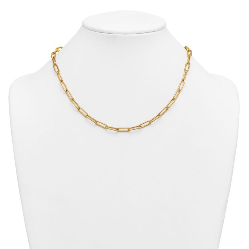 14K Yellow Gold Polished and Twisted Oval Link 24-inch Necklace