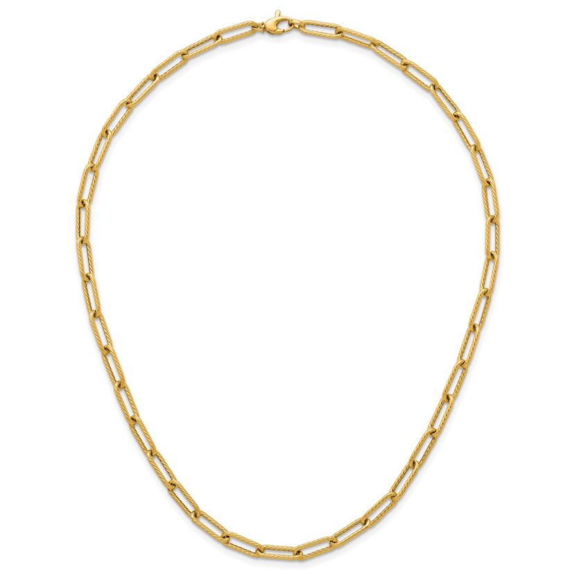 14K Yellow Gold Polished and Twisted Oval Link 24-inch Necklace