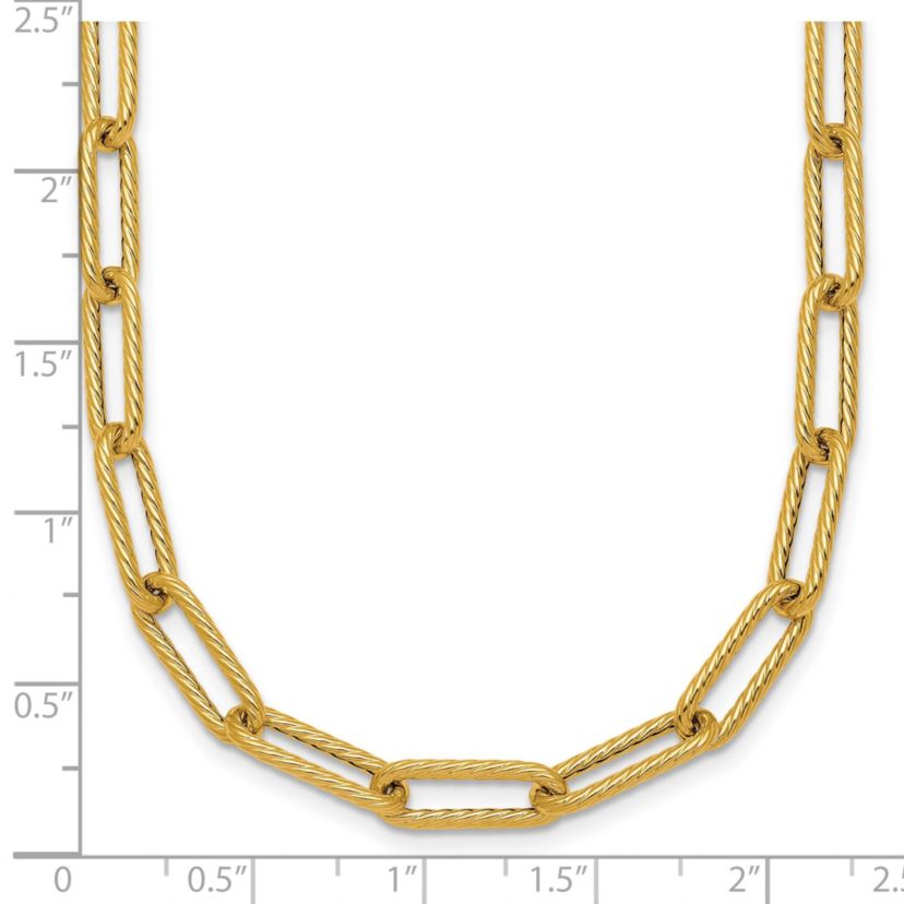 14K Yellow Gold Polished and Twisted Oval Link 24-inch Necklace