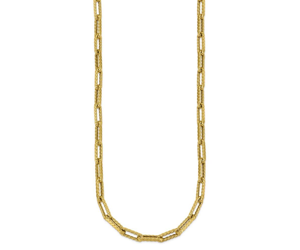 14K Yellow Gold Polished Twist Texture Paperclip Link Chain 18.25-inch Necklace