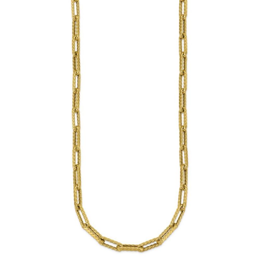 14K Yellow Gold Polished Twist Texture Paperclip Link Chain 18.25-inch Necklace