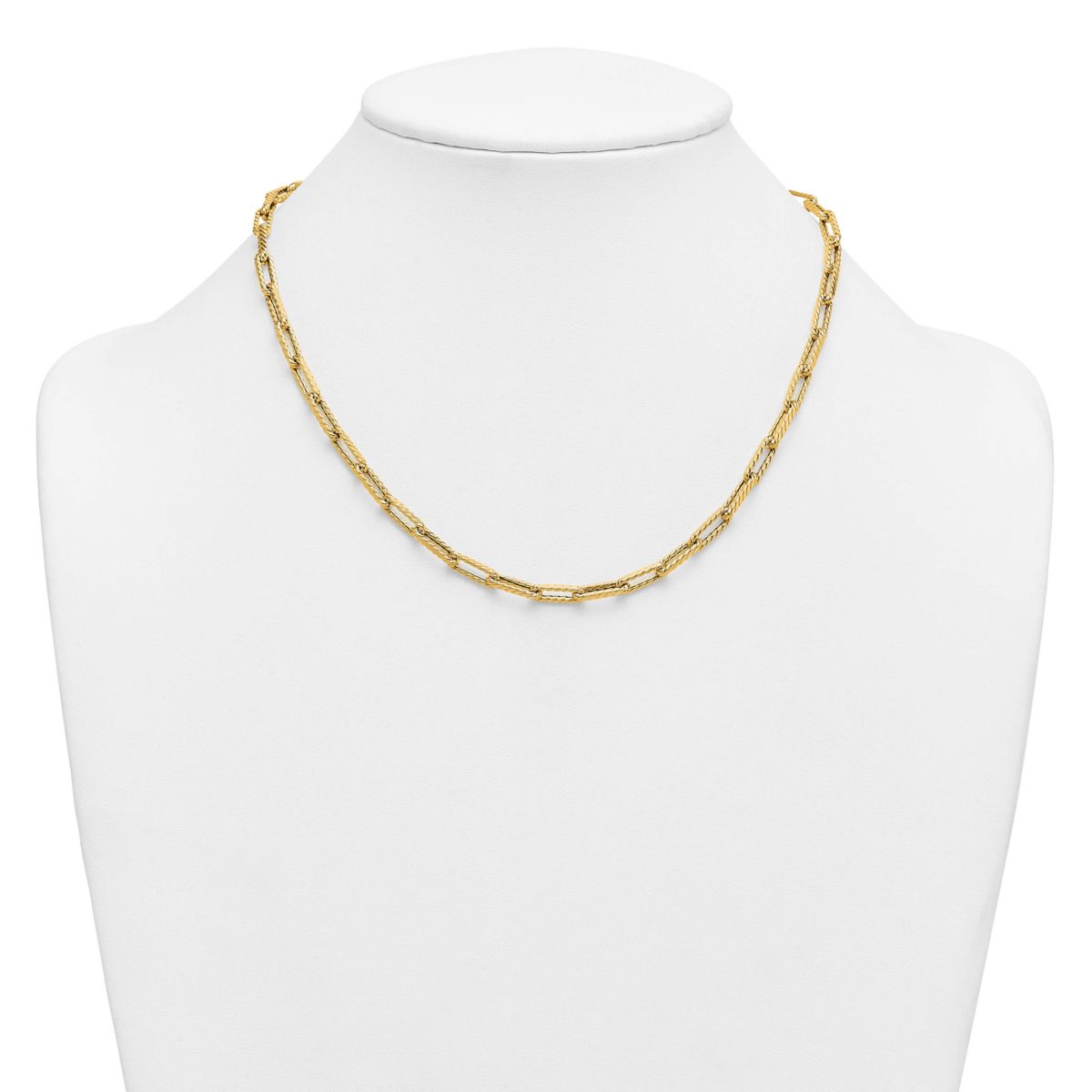 14K Yellow Gold Polished Twist Texture Paperclip Link Chain 18.25-inch Necklace