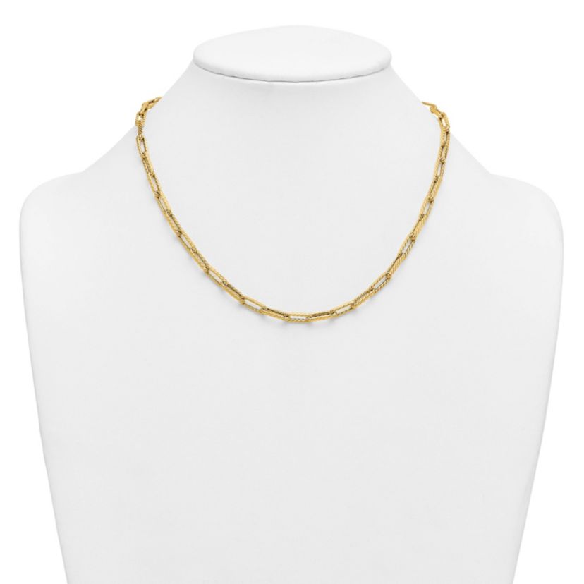 14K Yellow Gold Polished Twist Texture Paperclip Link Chain 18.25-inch Necklace