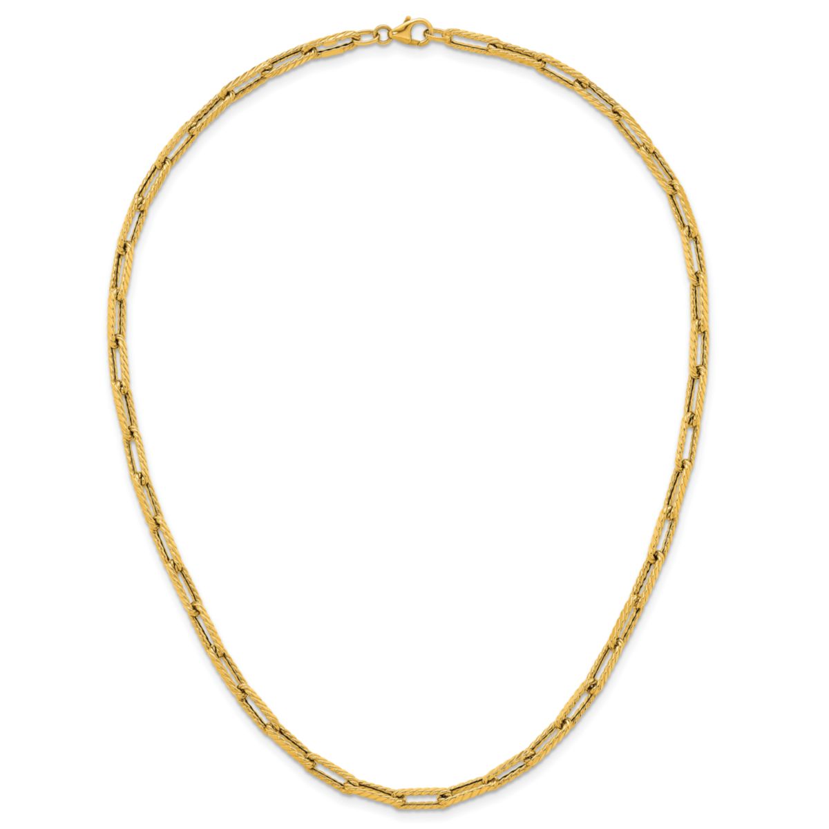 14K Yellow Gold Polished Twist Texture Paperclip Link Chain 18.25-inch Necklace