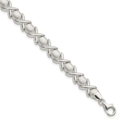 Belk & Co Sterling Silver Polished and Satin X and O Bracelet, White, 8 in