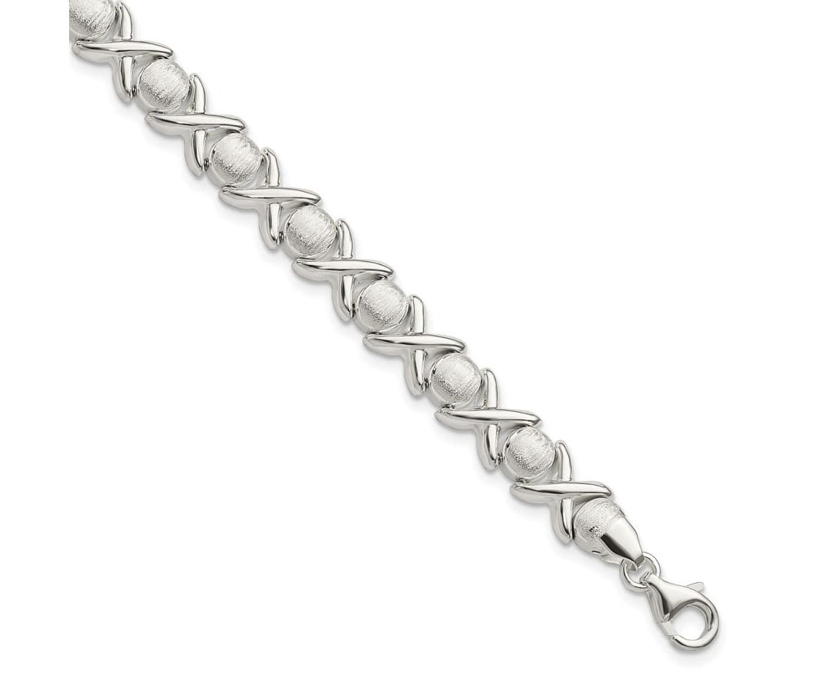 Sterling Silver Polished and Satin X and O Bracelet