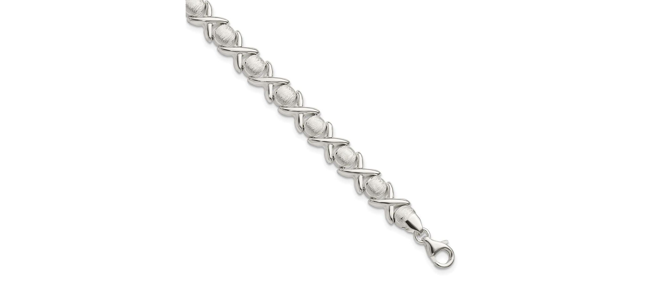 Sterling Silver Polished and Satin X and O Bracelet