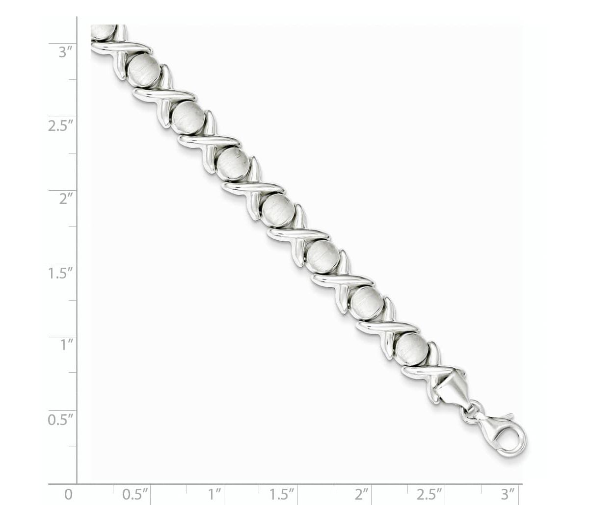 Sterling Silver Polished and Satin X and O Bracelet