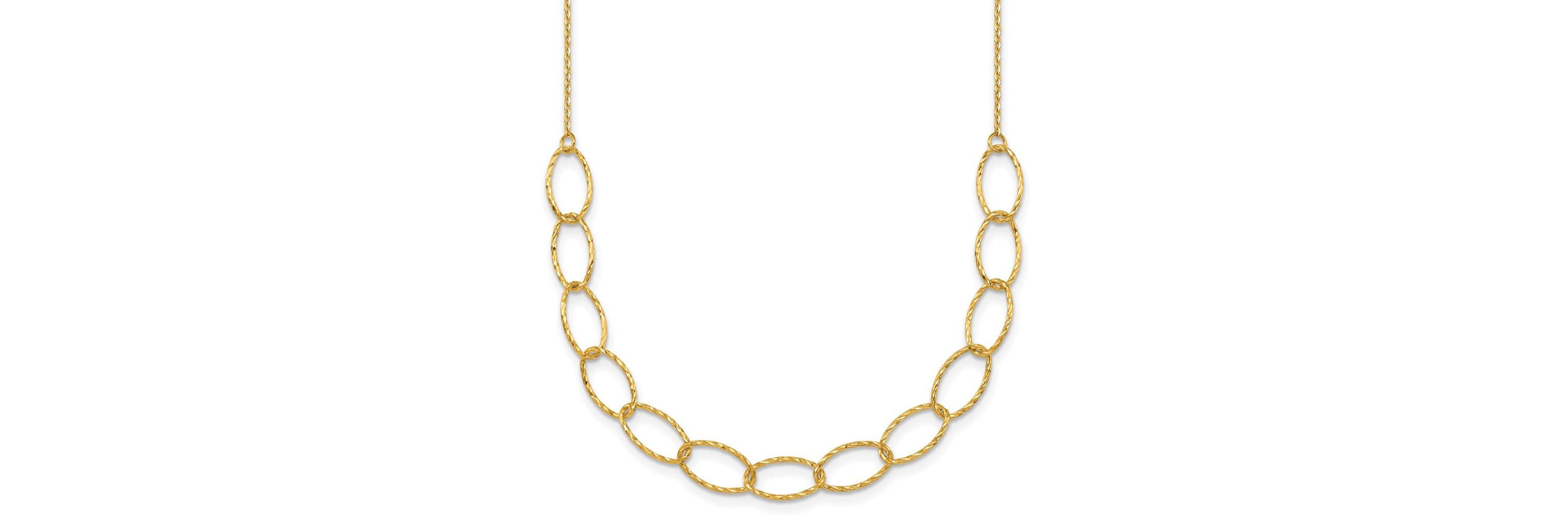 14K Yellow Gold Polished Diamond Cut Oval Link 24-inch Necklace
