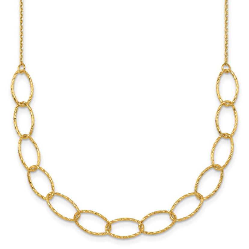 14K Yellow Gold Polished Diamond Cut Oval Link 24-inch Necklace