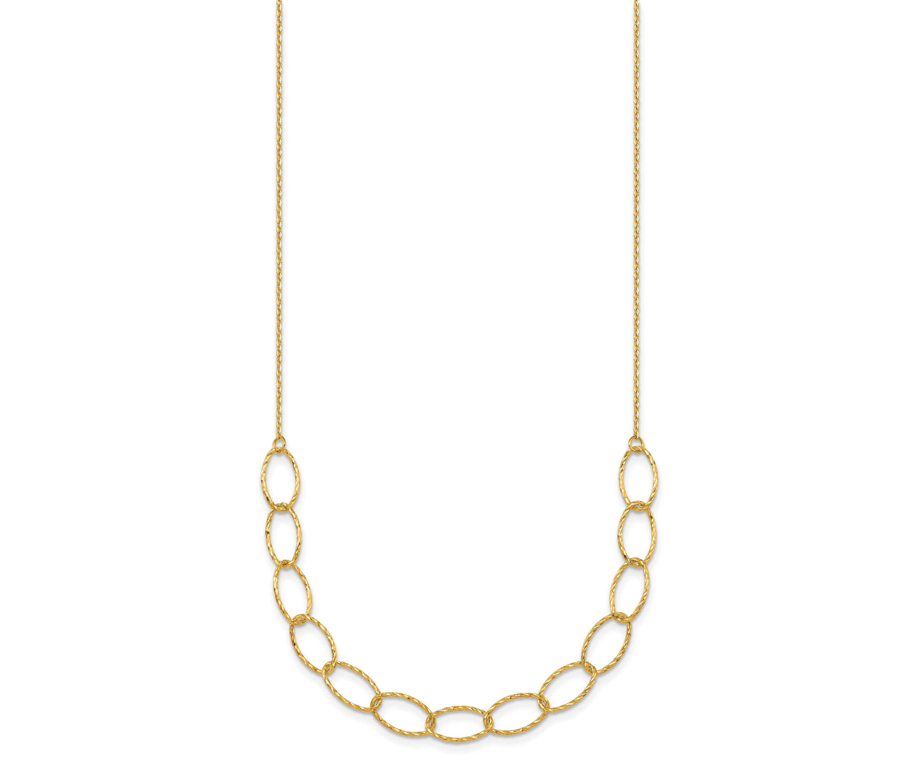 14K Yellow Gold Polished Diamond Cut Oval Link 24-inch Necklace