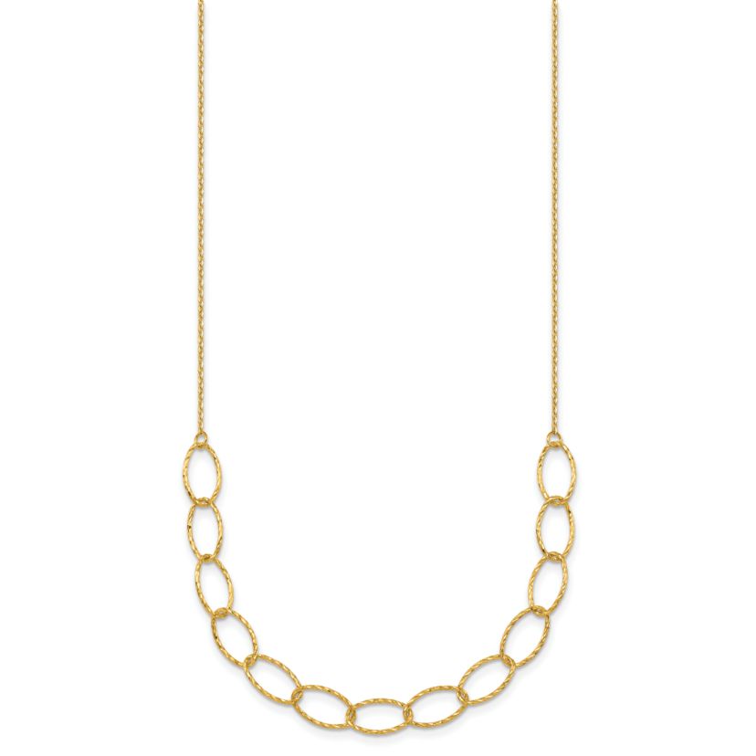 14K Yellow Gold Polished Diamond Cut Oval Link 24-inch Necklace