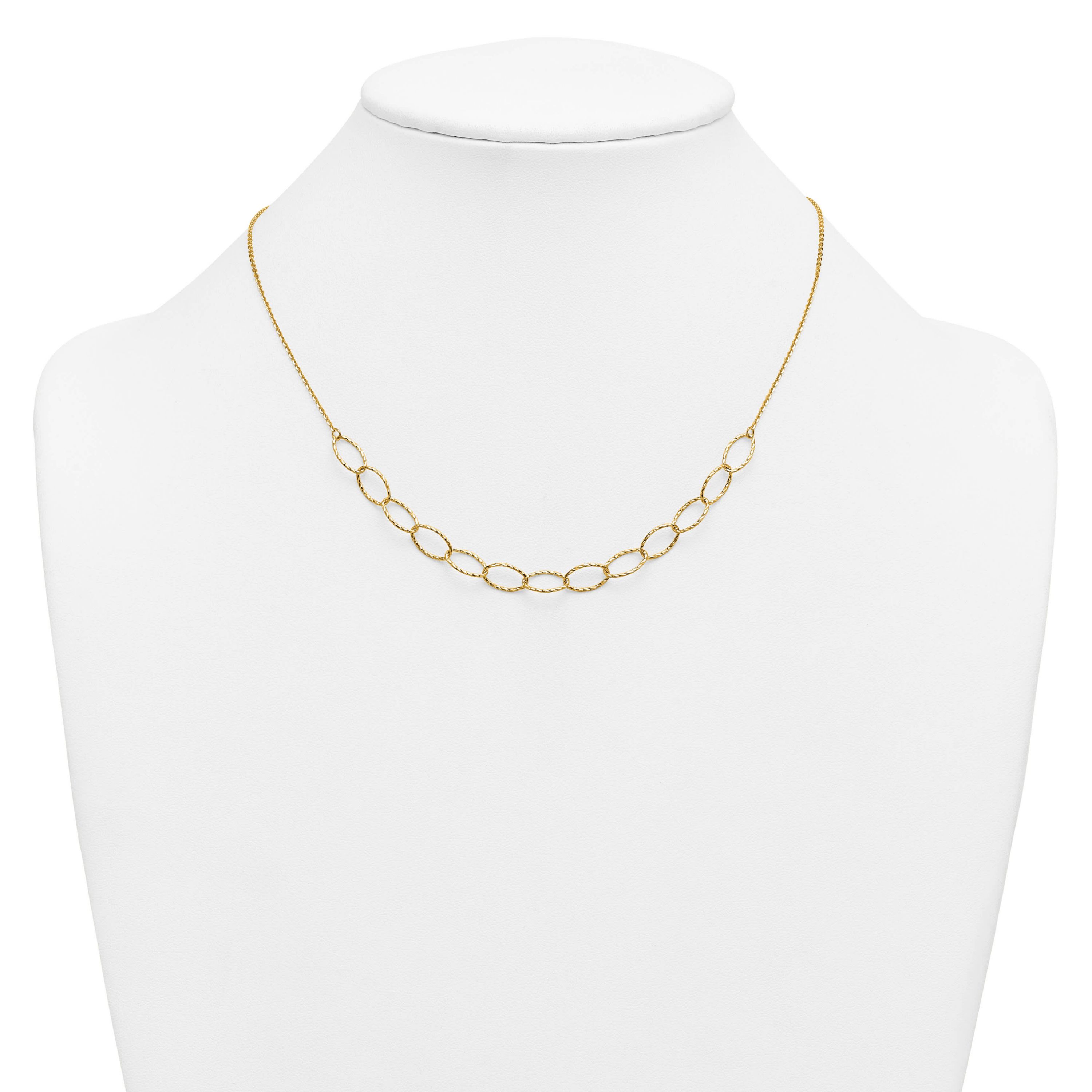 14K Yellow Gold Polished Diamond Cut Oval Link 24-inch Necklace