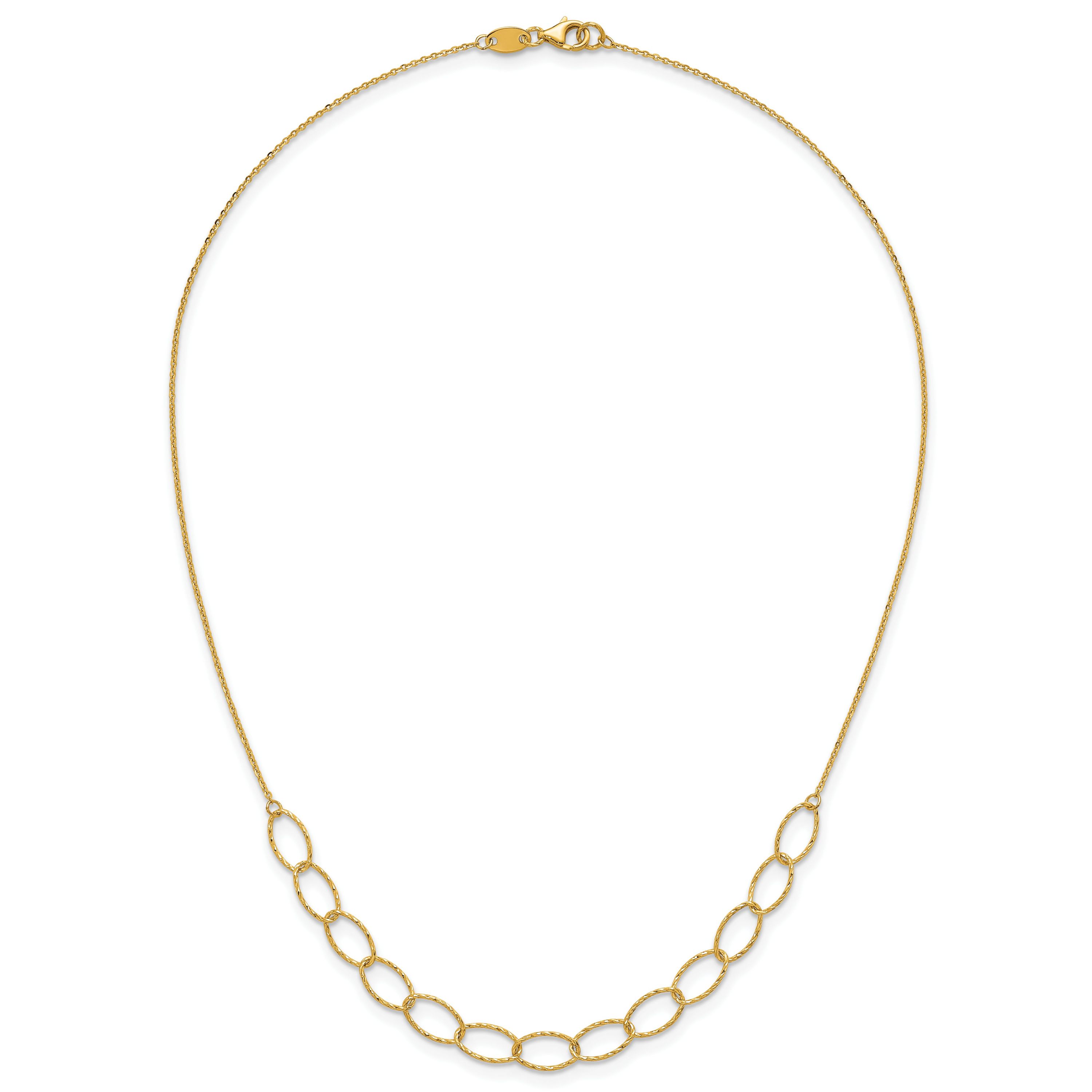 14K Yellow Gold Polished Diamond Cut Oval Link 24-inch Necklace