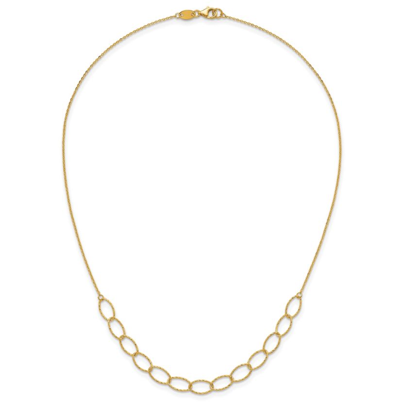 14K Yellow Gold Polished Diamond Cut Oval Link 24-inch Necklace