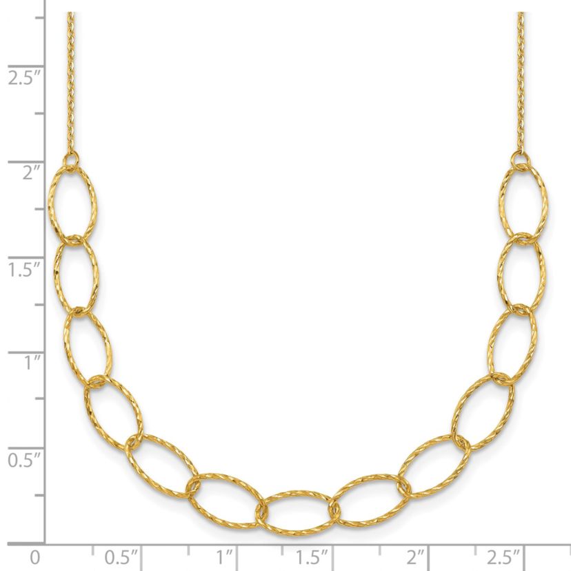 14K Yellow Gold Polished Diamond Cut Oval Link 24-inch Necklace