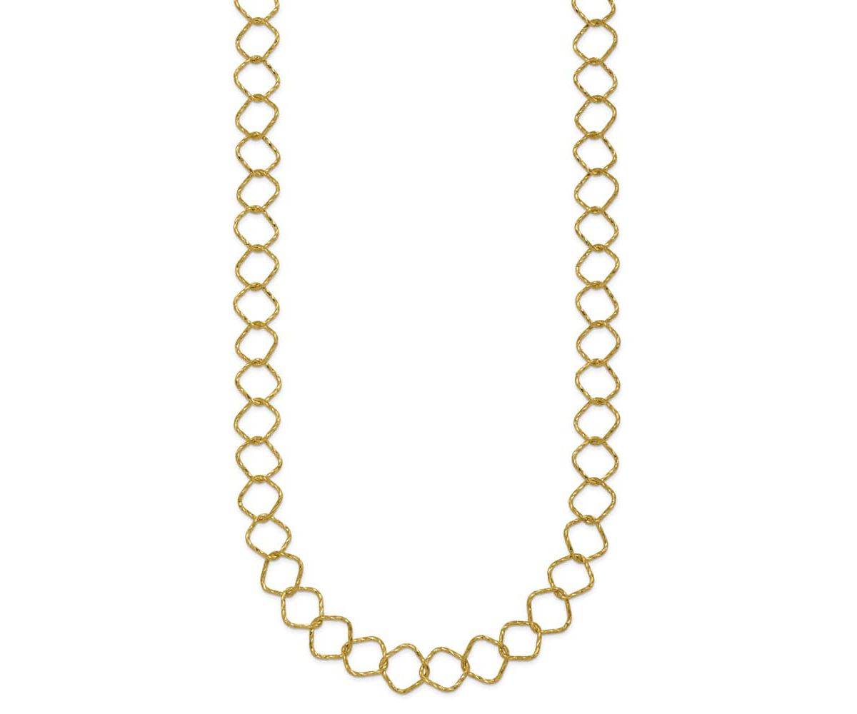 14K Yellow Gold Polished Diamond Cut Geometric Link 18-inch Necklace