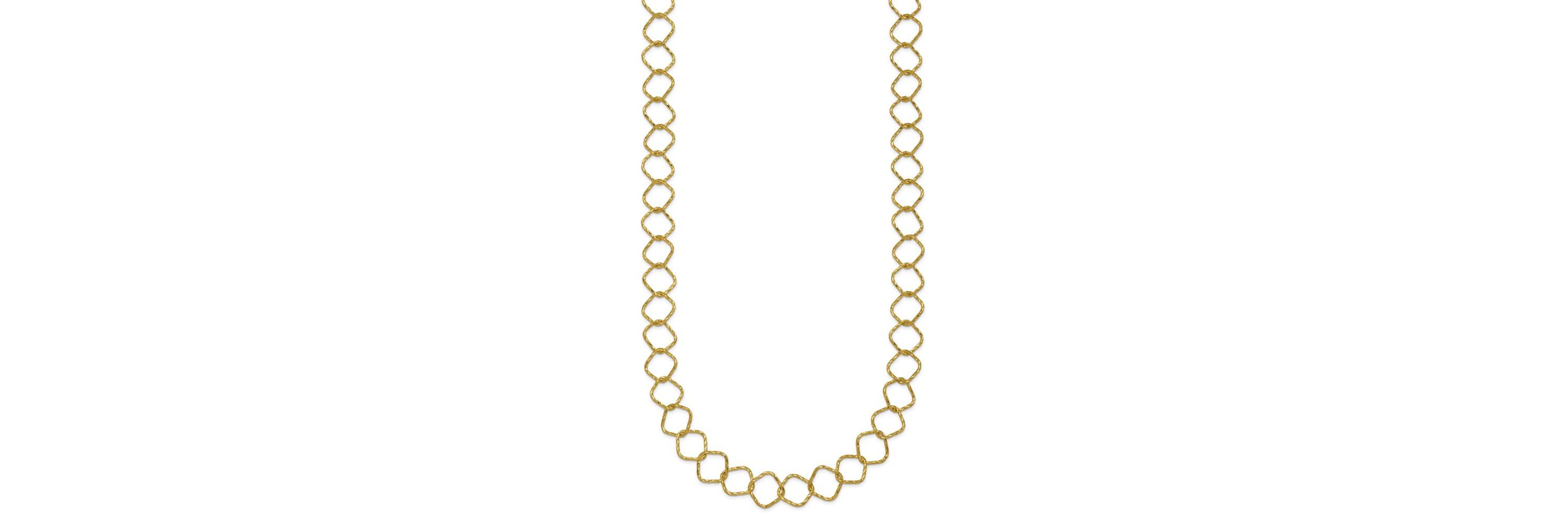 14K Yellow Gold Polished Diamond Cut Geometric Link 18-inch Necklace