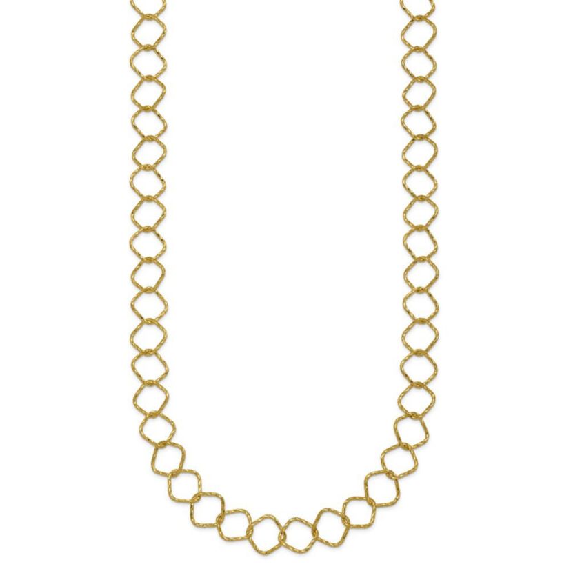 14K Yellow Gold Polished Diamond Cut Geometric Link 18-inch Necklace